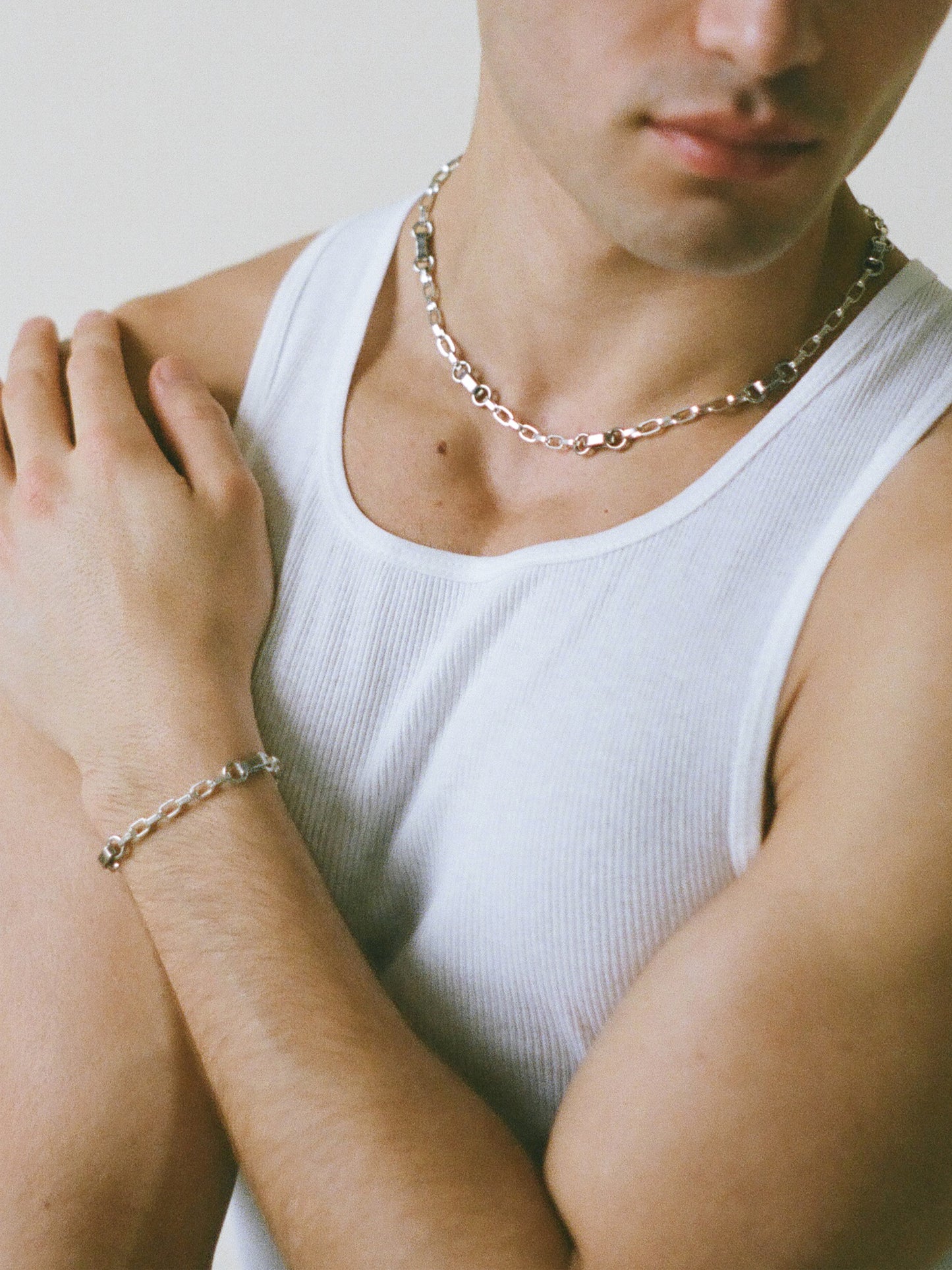 Model wearing Laura Lombardi Silver Centa Necklace