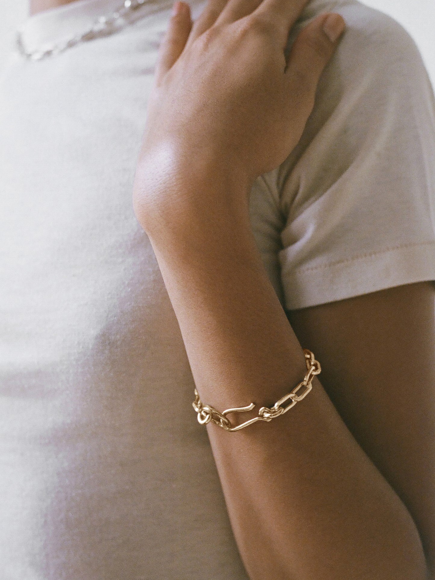 Model wearing Laura Lombardi gold Fara Bracelet