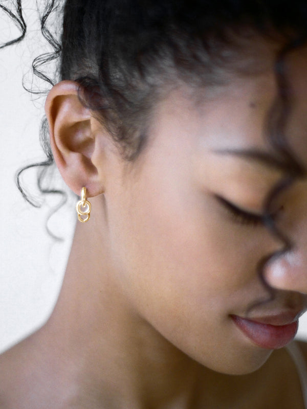 Model wearing Laura Lombardi gold Fara Earrings