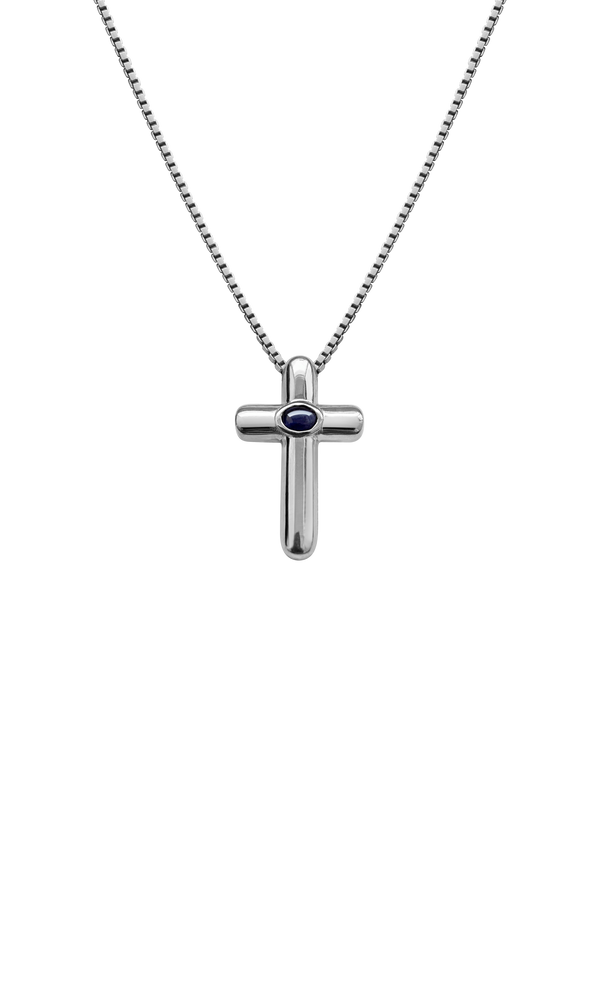 Laura Lombardi 14kt White Gold Gabriella Necklace with Blue Sapphire.