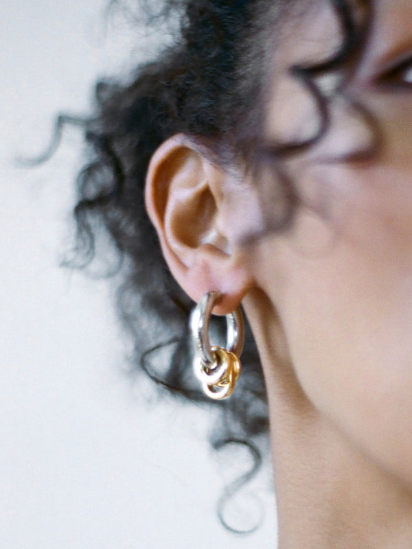 Model wearing Laura Lombardi Two Tone Genna Earrings