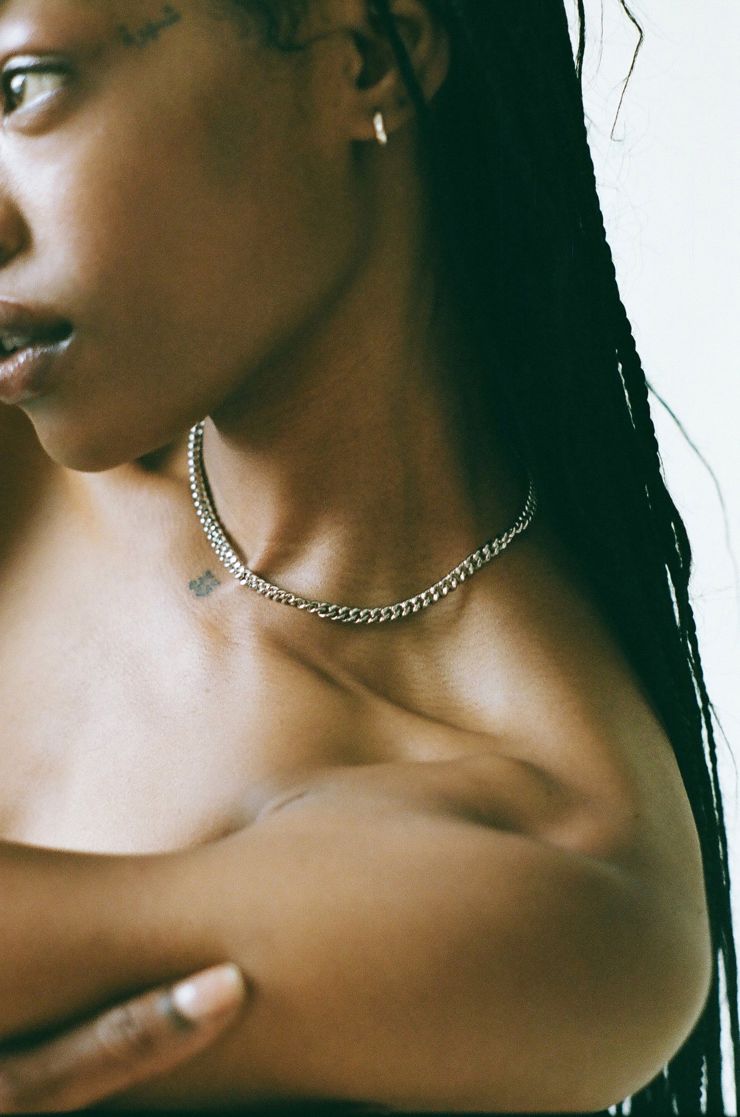 Model wearing Laura Lombardi Silver Maschio Chain