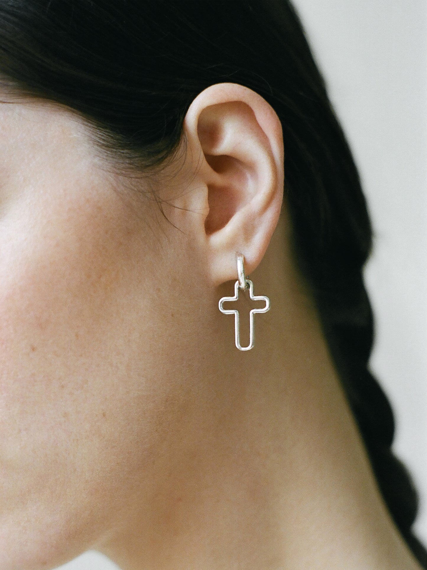 Model wearing Silver Mini Madda Earrings