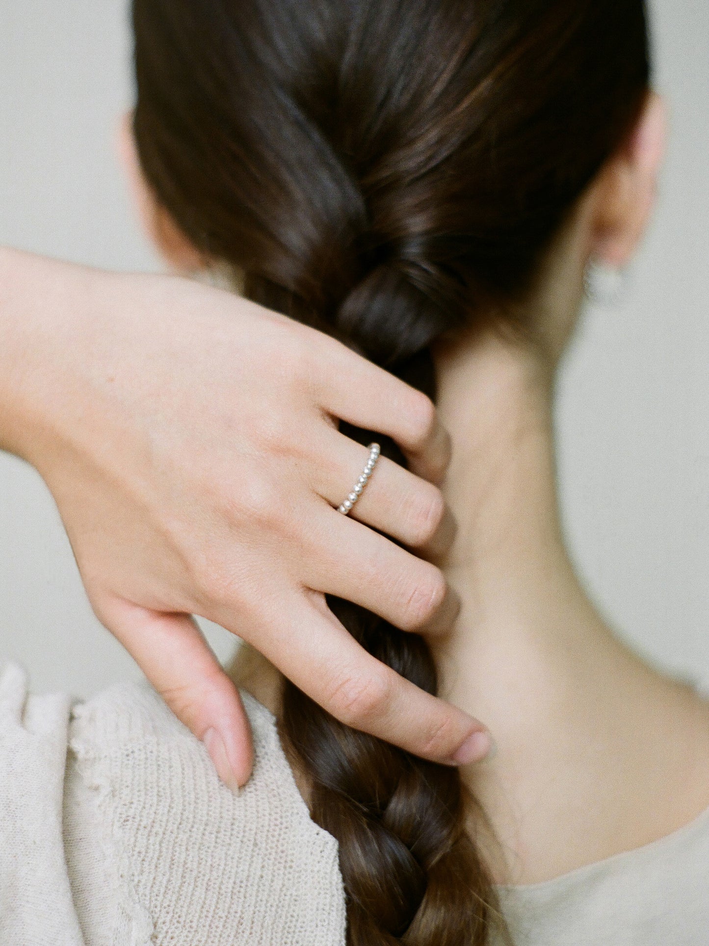 Model wearing Laura Lombardi Silver Pallina Ring