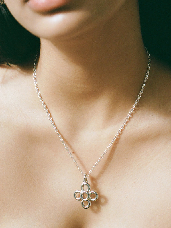 Model wearing Laura Lombardi Silver Radda Pendant