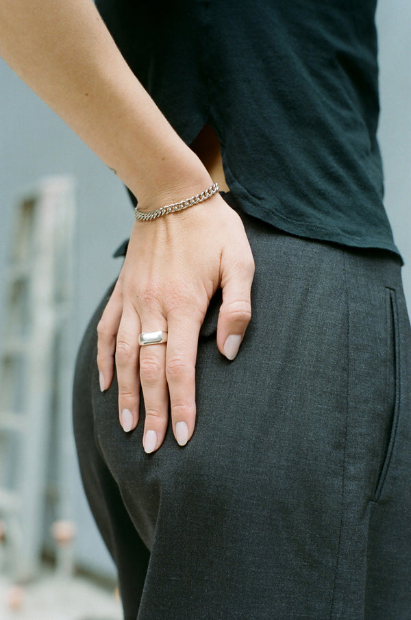 Model wearing Laura Lombardi Silver Sigillo Ring