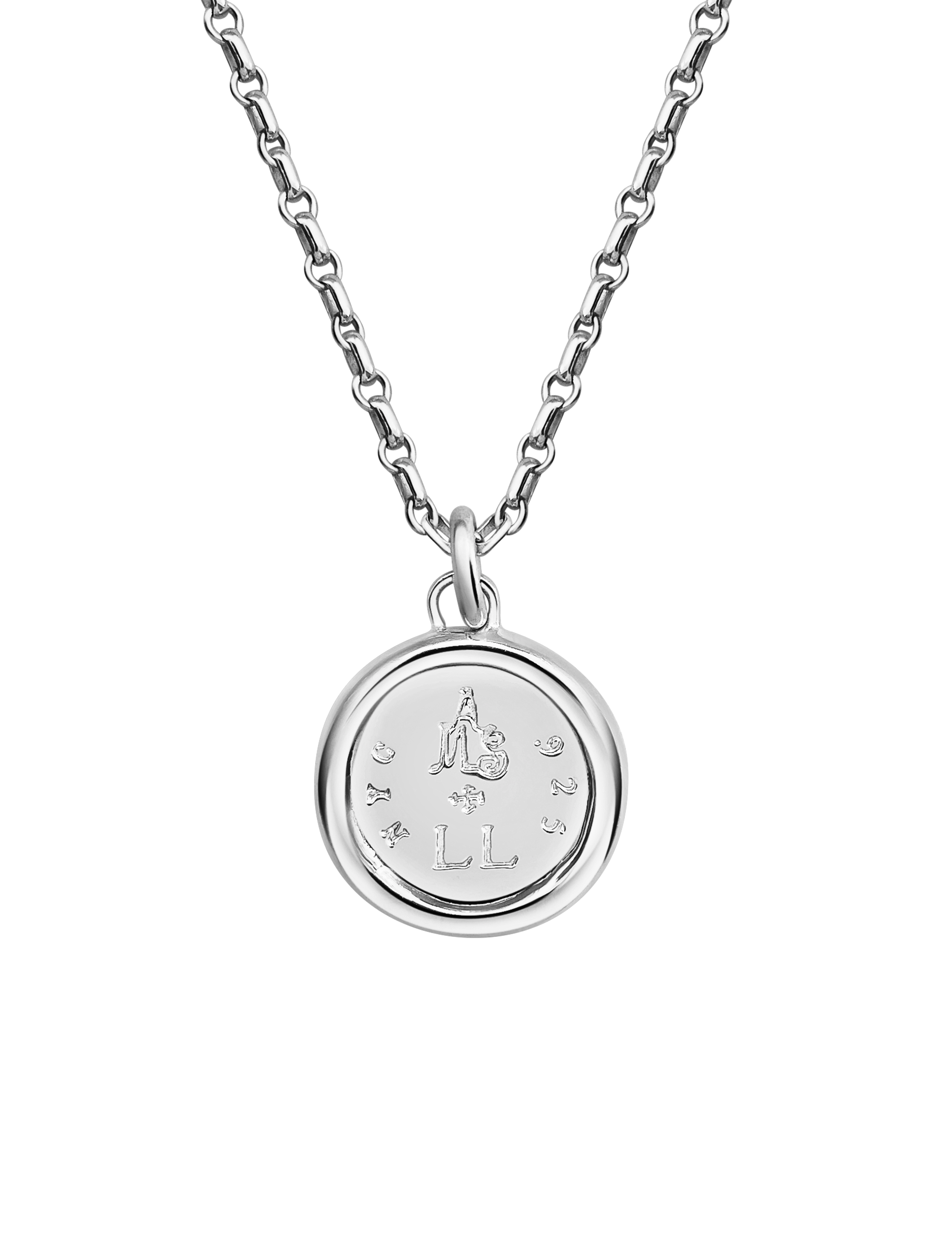 Laura Lombardi Silver Protection Pendant back of coin with engraving