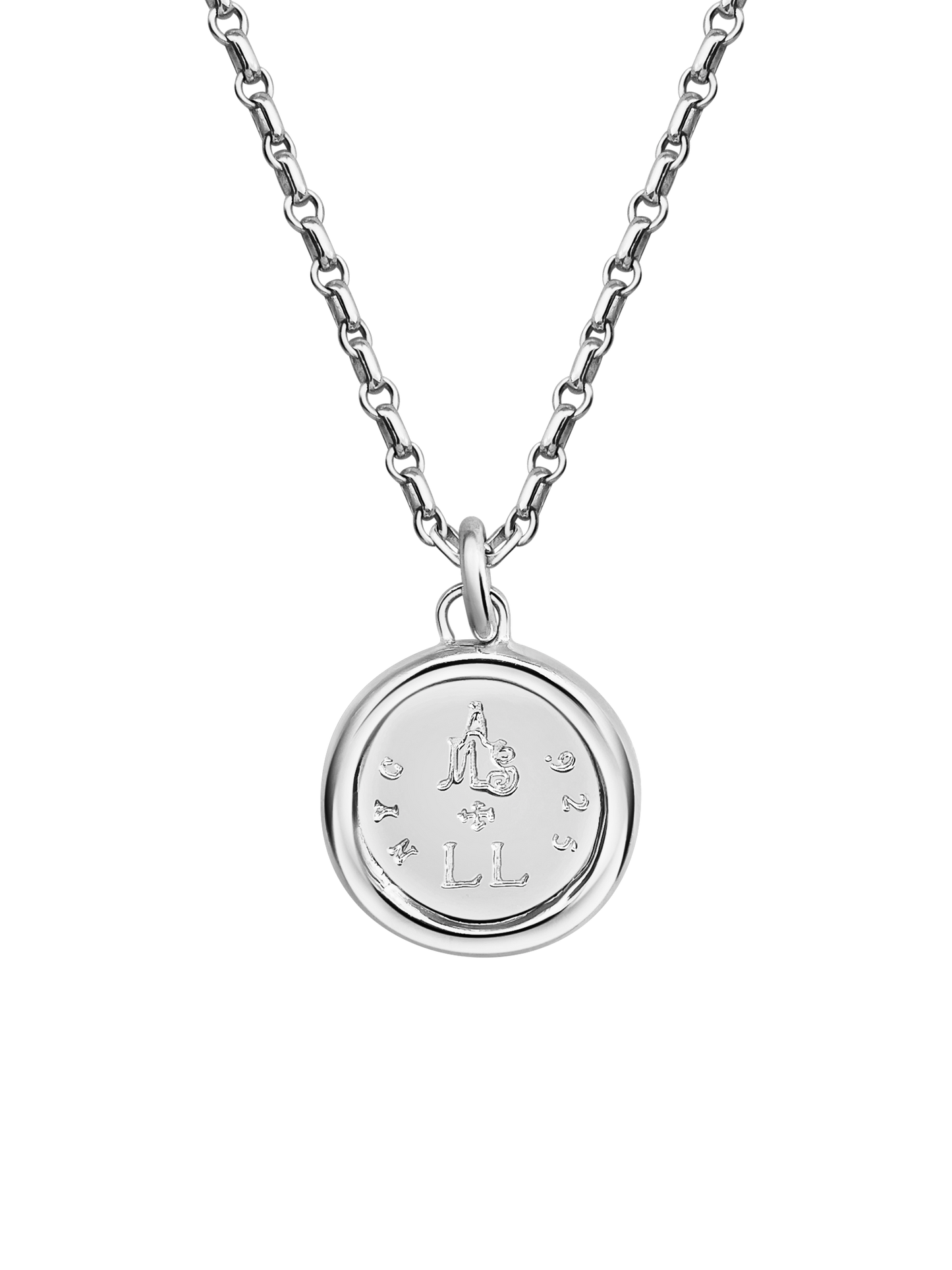 Laura Lombardi Silver Protection Pendant back of coin with engraving