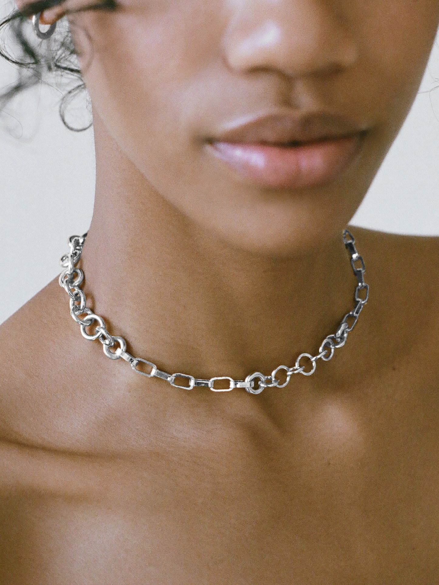 Model wearing Laura Lombardi Silver Stessa Necklace