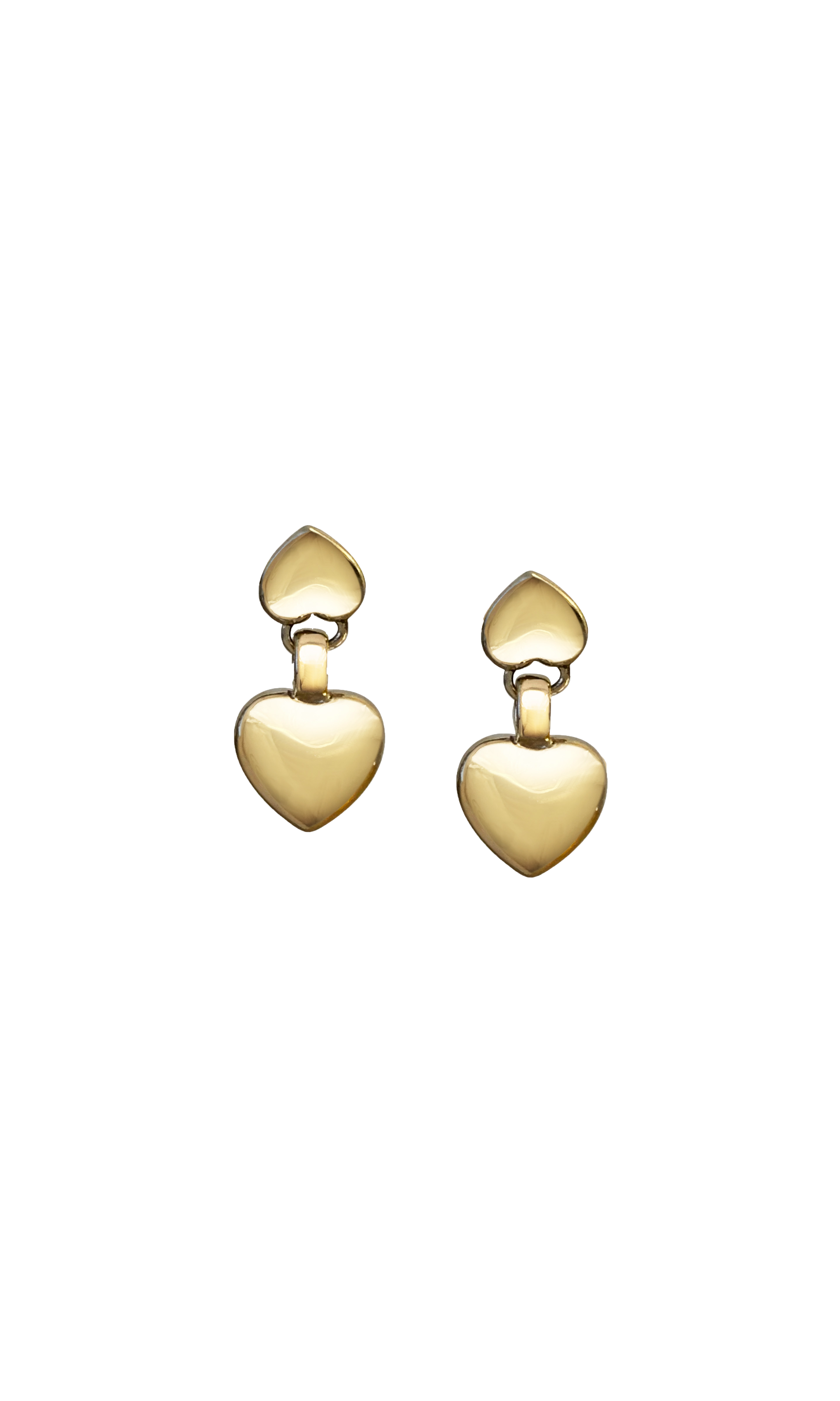 Laura Lombardi gold double heart Chiara drop earrings.