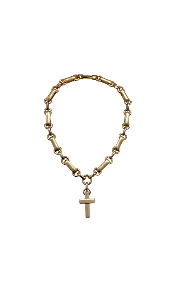 Laura Lombardi gold Sestina cross necklace.