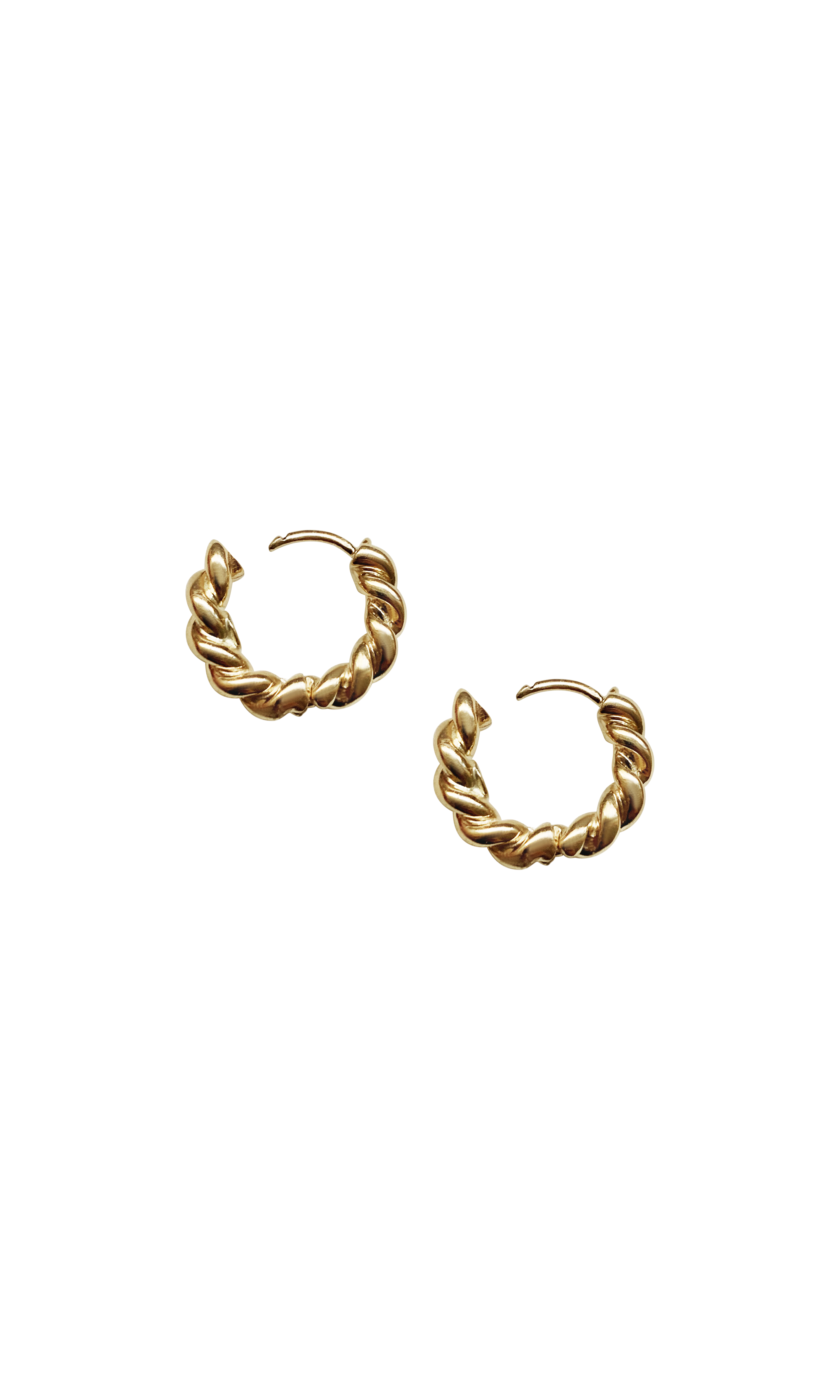 Laura Lombardi 14kt Yellow Gold Twist Hoops with open hinge clasp.