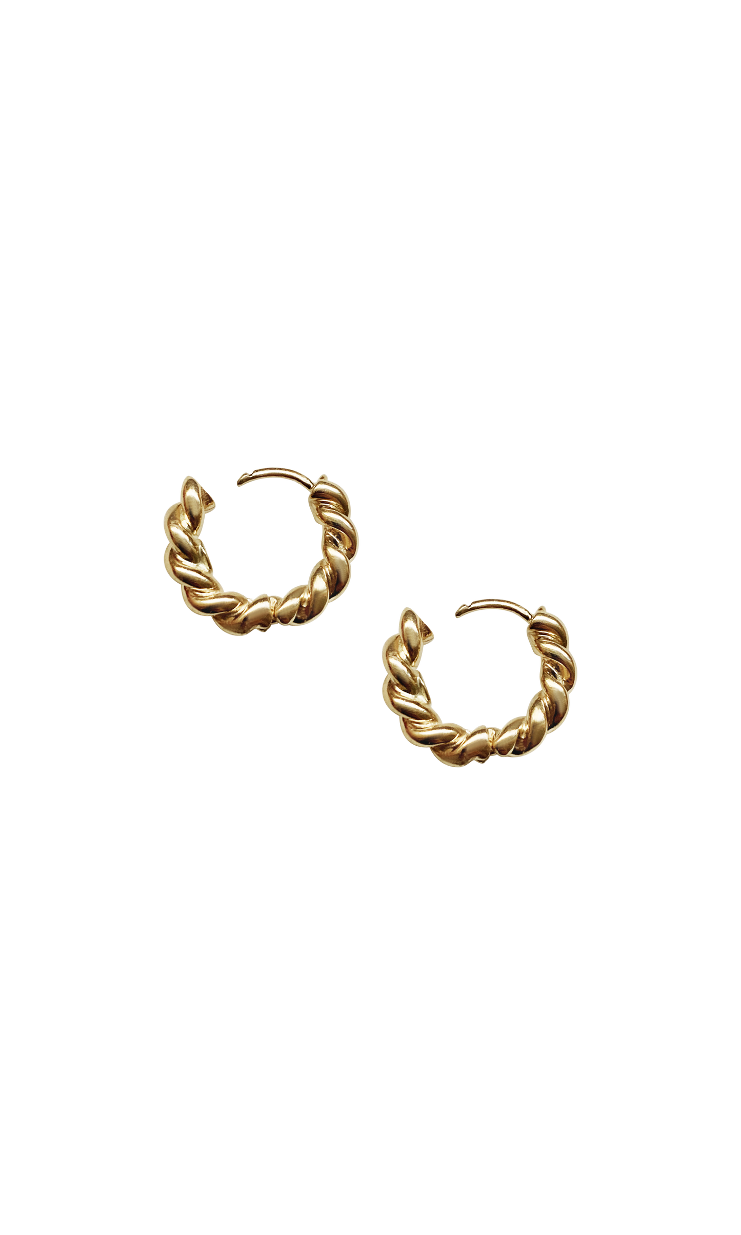 Laura Lombardi 14kt Yellow Gold Twist Hoops with open hinge clasp.