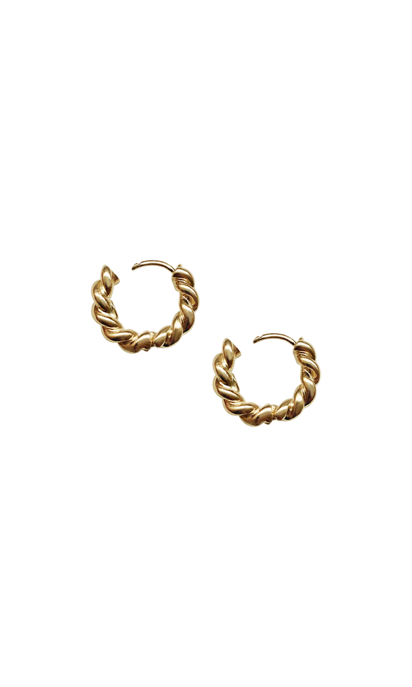 Laura Lombardi 14kt Yellow Gold Twist Hoops with open hinge clasp.